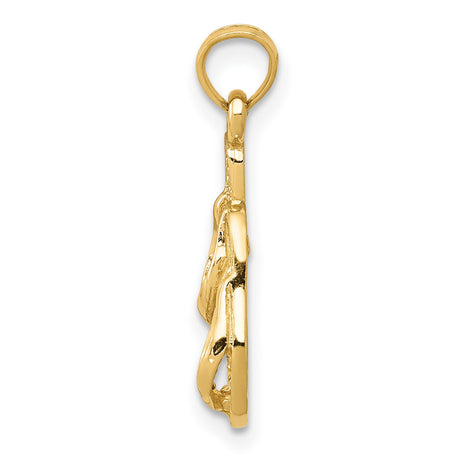 10k Yellow Gold Flip Flop Pendant Charm, Sandal Shape Beach Vacation Jewelry for Women or Unisex Wear