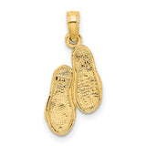 10k Yellow Gold Flip Flop Pendant Charm, Sandal Shape Beach Vacation Jewelry for Women or Unisex Wear