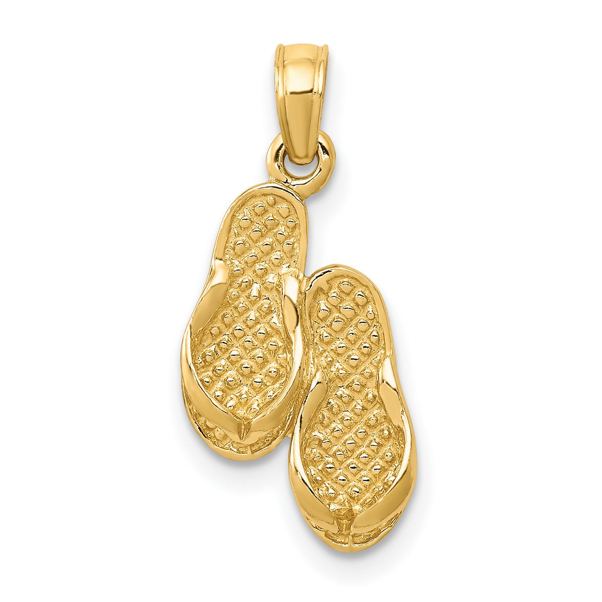 10k Yellow Gold Flip Flop Pendant Charm, Sandal Shape Beach Vacation Jewelry for Women or Unisex Wear