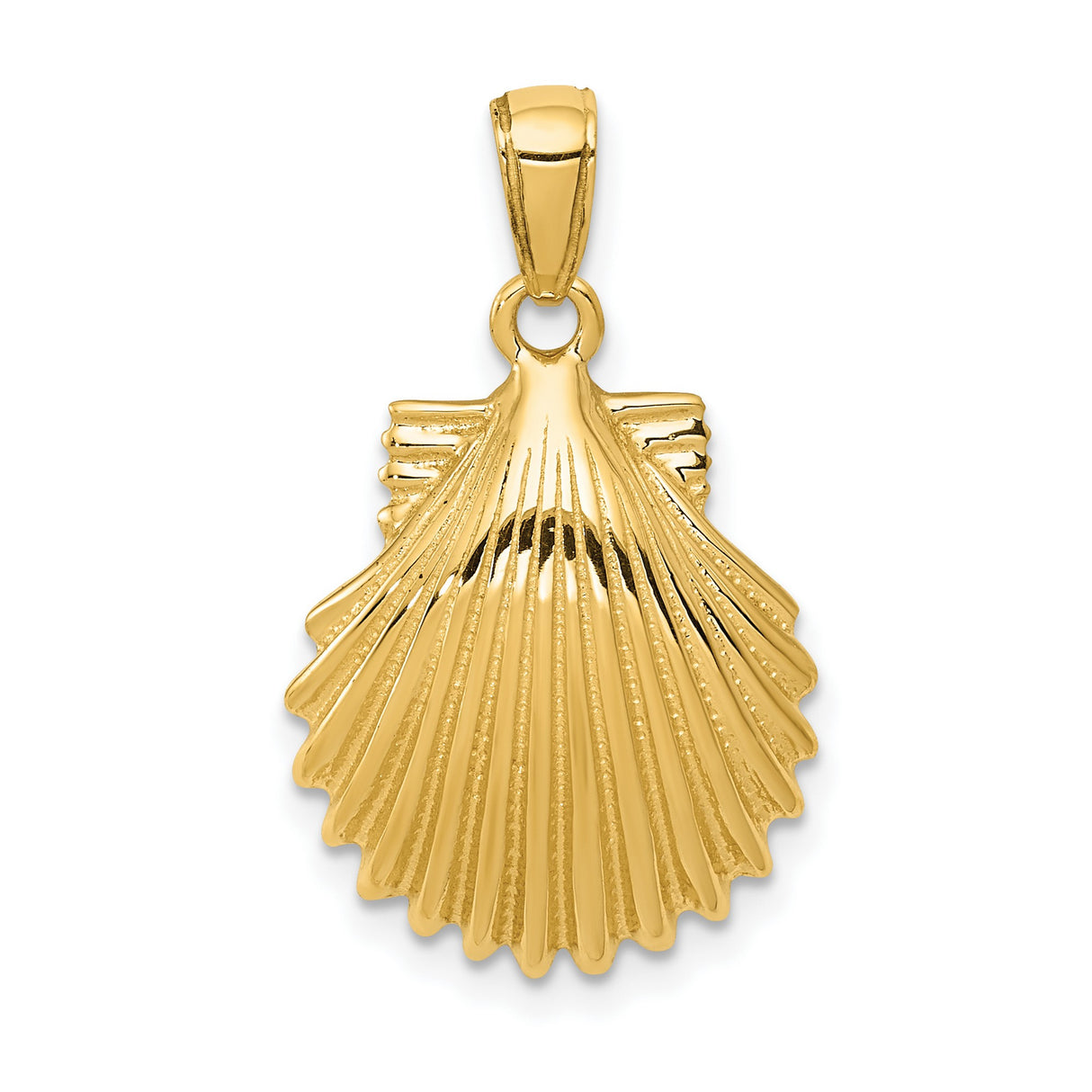 10k Yellow Gold Scallop Shell Pendant, Camino de Santiago Nautical Charm for Women
