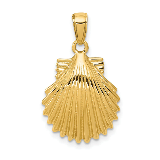 10k Yellow Gold Scallop Shell Pendant, Camino de Santiago Nautical Charm for Women