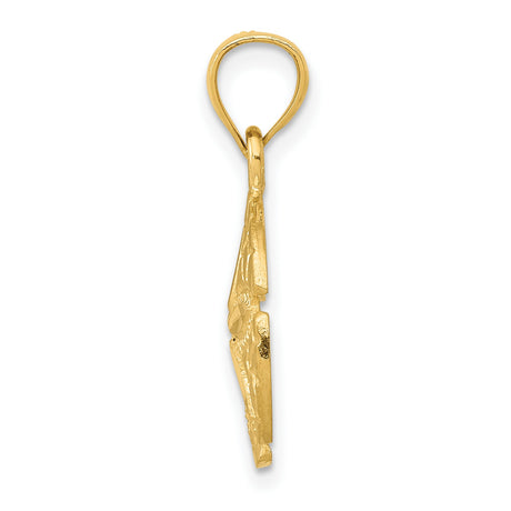 10k Yellow Gold Sand Dollar Pendant with Cutout Star, Textured Beach Nautical Style
