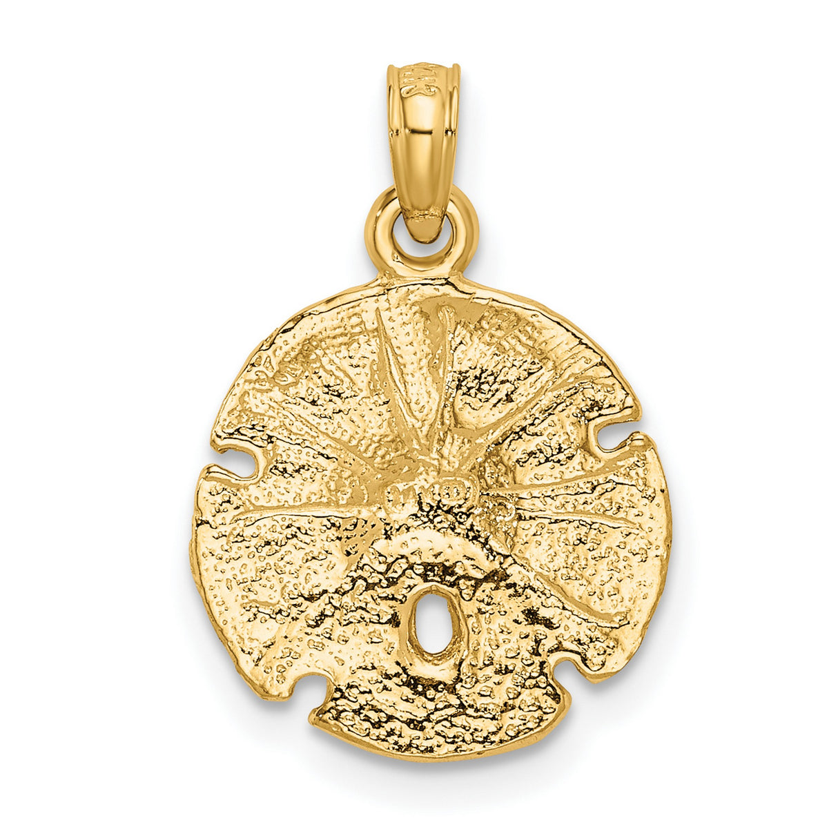 10k Yellow Gold Sand Dollar Pendant, Textured Sea Life Charm, Nautical Beach Style Jewelry