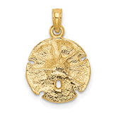 10k Yellow Gold Sand Dollar Pendant, Textured Sea Life Charm, Nautical Beach Style Jewelry