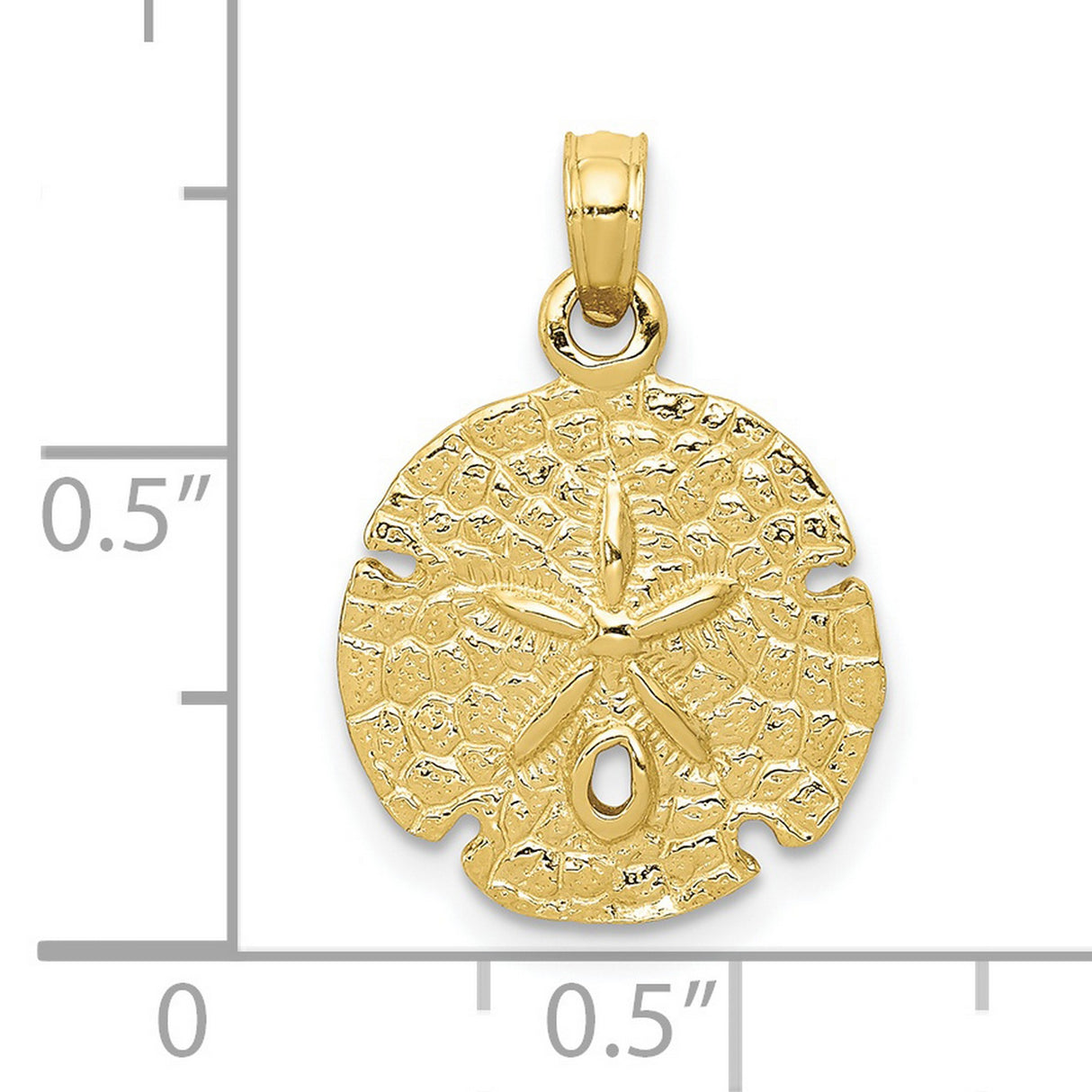10k Yellow Gold Sand Dollar Pendant, Textured Sea Life Charm, Nautical Beach Style Jewelry