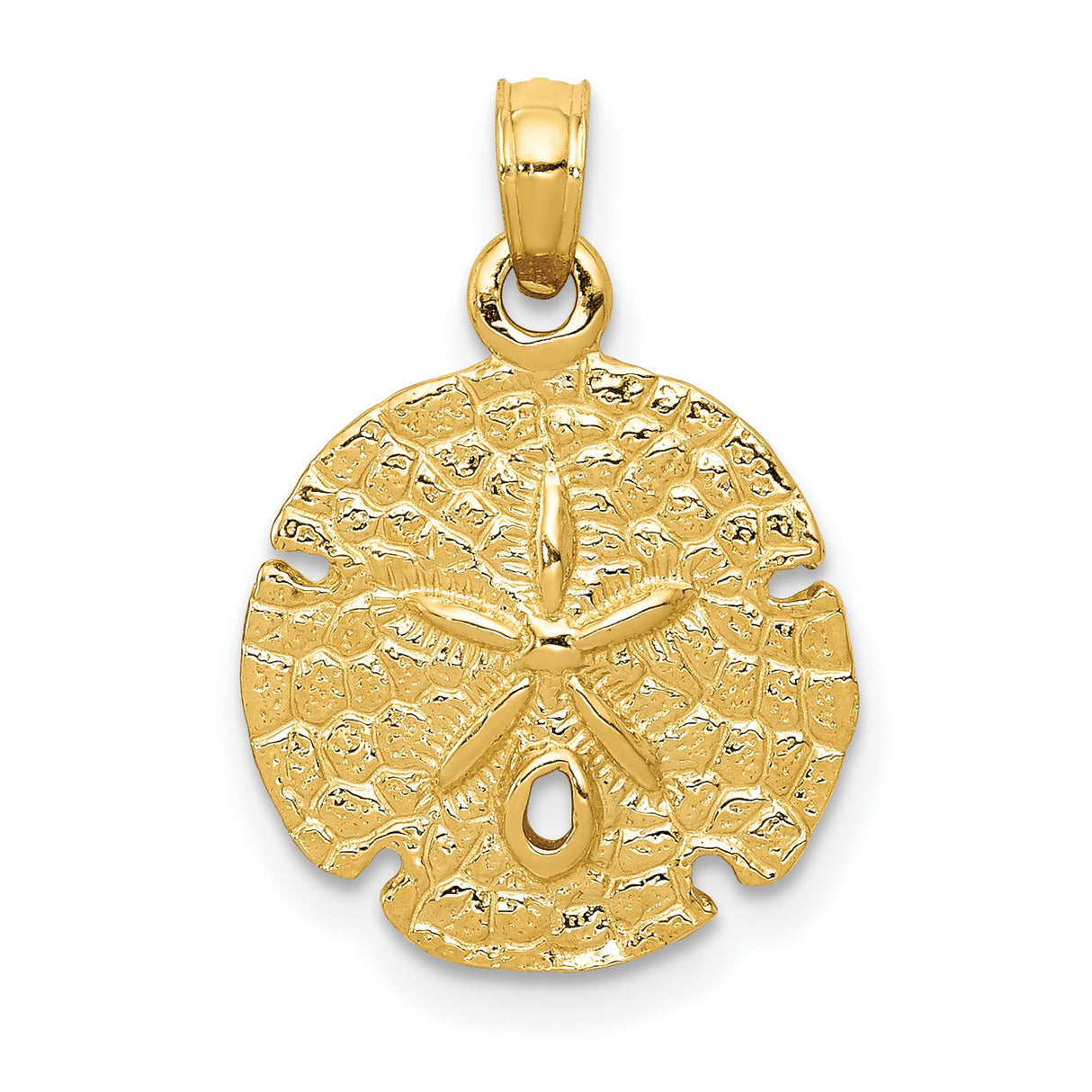 10k Yellow Gold Sand Dollar Pendant, Textured Sea Life Charm, Nautical Beach Style Jewelry