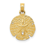 10k Yellow Gold Sand Dollar Pendant, Textured Sea Life Charm, Nautical Beach Style Jewelry