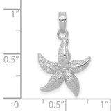 10k White Gold Starfish Pendant, Textured Nautical Marine Life Design