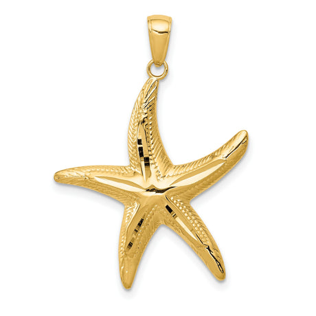 10k Yellow Gold Starfish Pendant with Textured Detailing, Nautical Ocean Theme Jewelry Charm