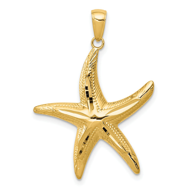 10k Yellow Gold Starfish Pendant with Textured Detailing, Nautical Ocean Theme Jewelry Charm