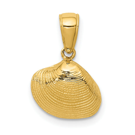 10k Yellow Gold Seashell Pendant, Clam Shell Ocean Jewelry, Nautical Beach Charm for Women