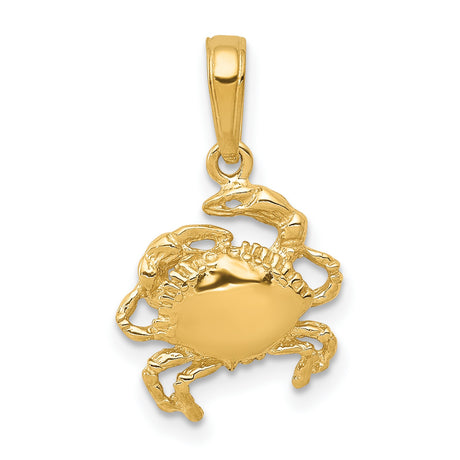 10k Yellow Gold Crab Pendant, Nautical Cancer Zodiac Charm, Marine Animal Design for Women or Unisex