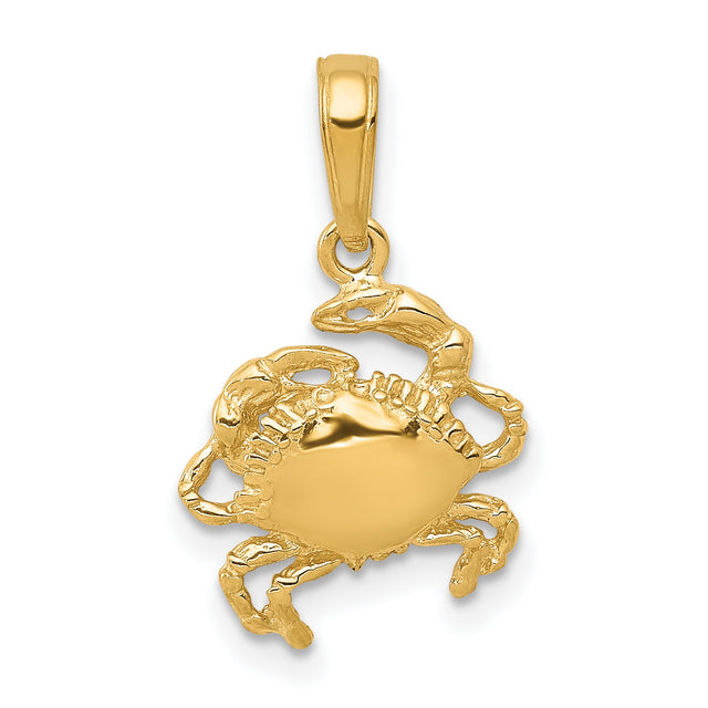 10k Yellow Gold Crab Pendant, Nautical Cancer Zodiac Charm, Marine Animal Design for Women or Unisex
