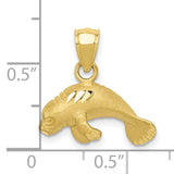 10k Yellow Gold Manatee Pendant, Polished and Textured Marine Animal Charm for Women or Unisex Wear