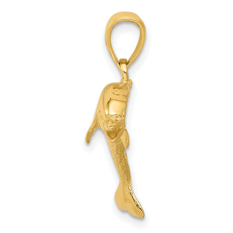 10k Yellow Gold Dolphin Pendant, Polished Jumping Design, Nautical Ocean Theme for Women or Unisex