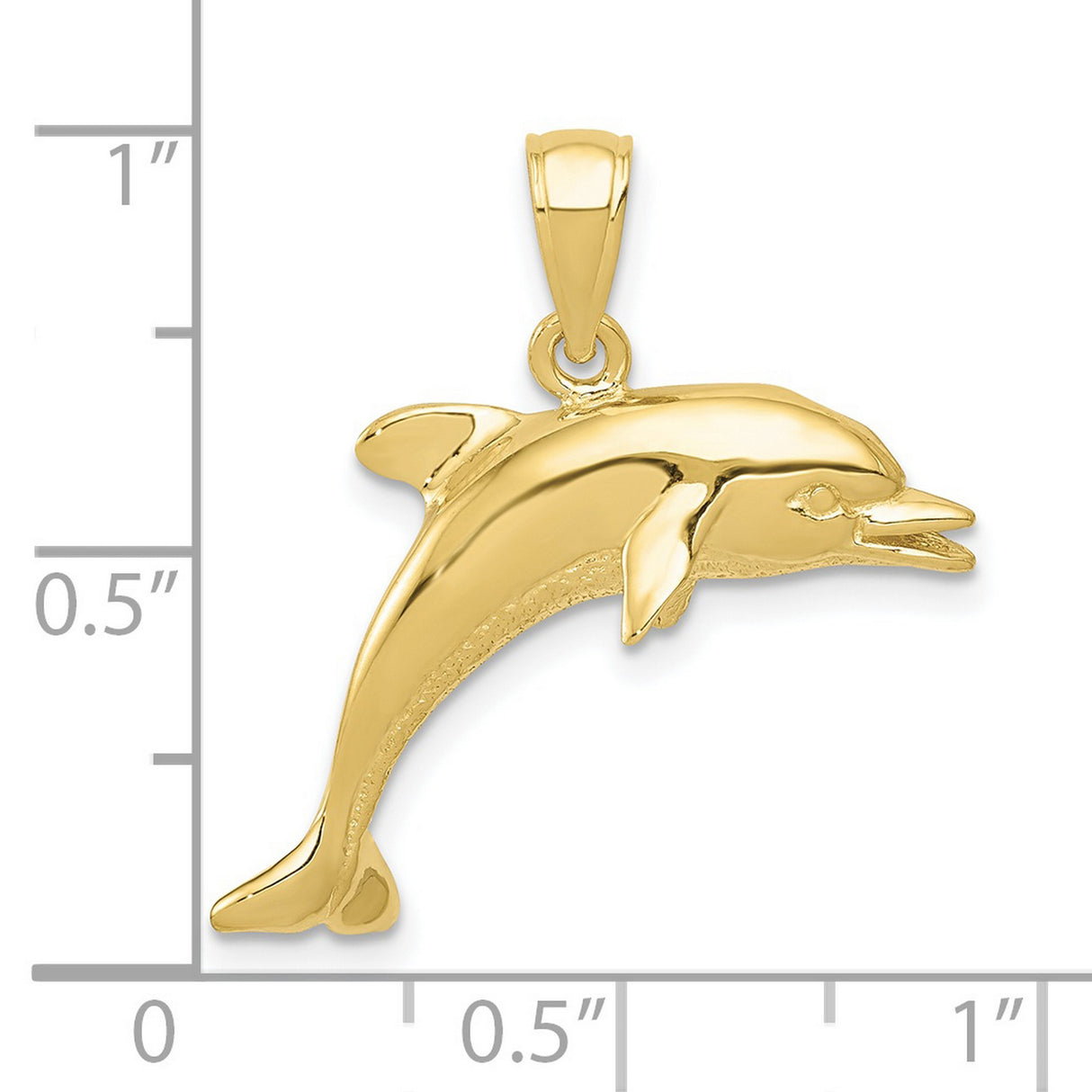 10k Yellow Gold Dolphin Pendant, Polished Jumping Design, Nautical Ocean Theme for Women or Unisex