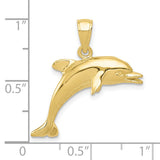 10k Yellow Gold Dolphin Pendant, Polished Jumping Design, Nautical Ocean Theme for Women or Unisex