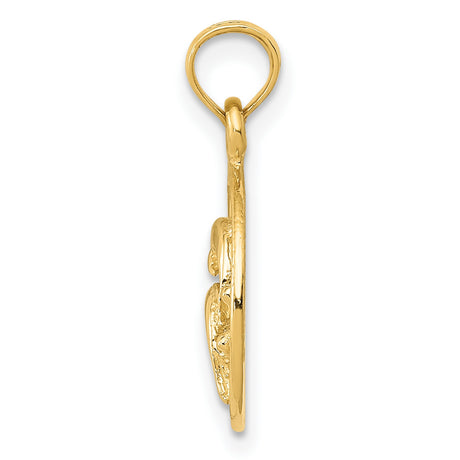 10k Yellow Gold Dolphin Pendant with Double Dolphins and Ocean Wave Circle Design