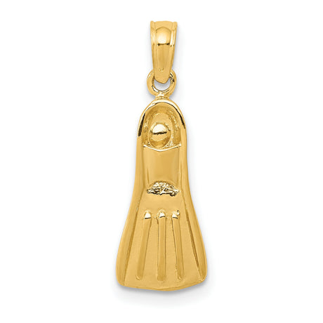 10k Yellow Gold Flipper Pendant, Scuba Diving Fin Charm, Nautical Jewelry for Ocean Lovers