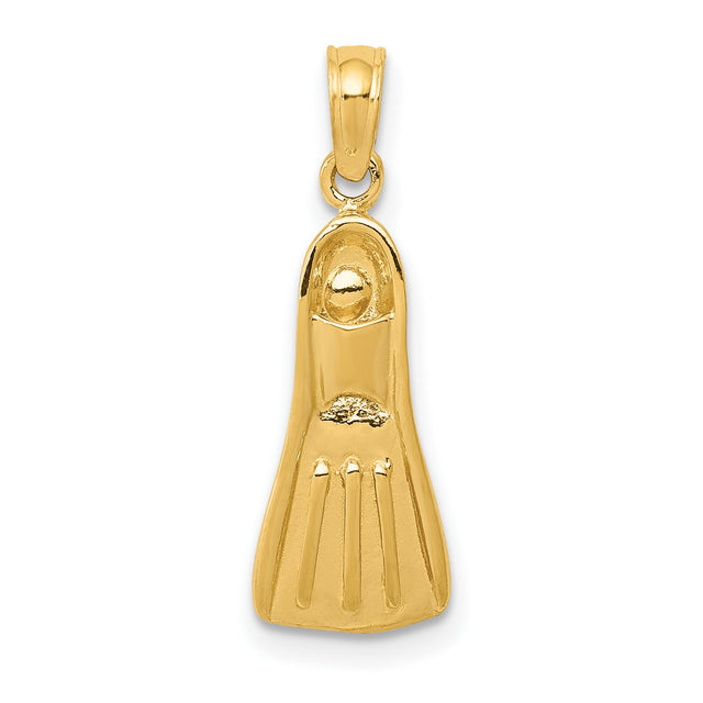 10k Yellow Gold Flipper Pendant, Scuba Diving Fin Charm, Nautical Jewelry for Ocean Lovers