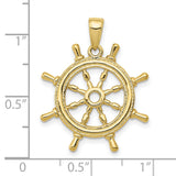 10k Yellow Gold Ship Wheel Pendant, Nautical Helm Charm for Men or Unisex