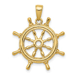 10k Yellow Gold Ship Wheel Pendant, Nautical Helm Charm for Men or Unisex