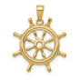10k Yellow Gold Ship Wheel Pendant, Nautical Helm Charm for Men or Unisex