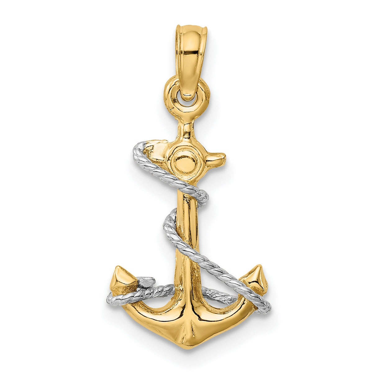 10k Two-Tone Gold Anchor Pendant with Rope Detail, Nautical and Christian Symbol