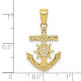 10k Yellow Gold Anchor and Ship Wheel Pendant, Nautical Maritime Symbol for Men or Unisex