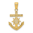 10k Yellow Gold Anchor and Ship Wheel Pendant, Nautical Maritime Symbol for Men or Unisex