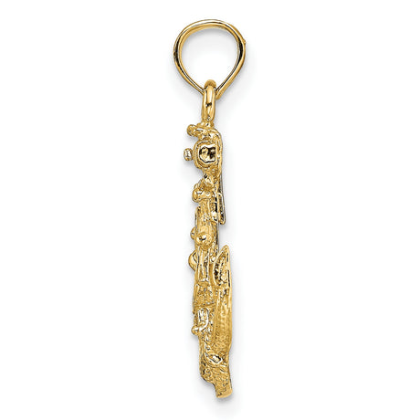 10k Yellow Gold Anchor Pendant with Ship Wheel, Cross, and Rope Design for Men