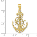 10k Yellow Gold Anchor and Ship Wheel Pendant, Nautical Maritime Jewelry for Men and Unisex Wear