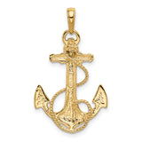 10k Yellow Gold Anchor Pendant with Rope Detail, Nautical Christian Symbol for Men or Unisex