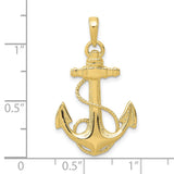 10k Yellow Gold Anchor Pendant with Rope Detail, Nautical Christian Symbol for Men or Unisex