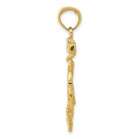 10k Yellow Gold Anchor Ship Wheel Pendant with Rope Design, Nautical Theme