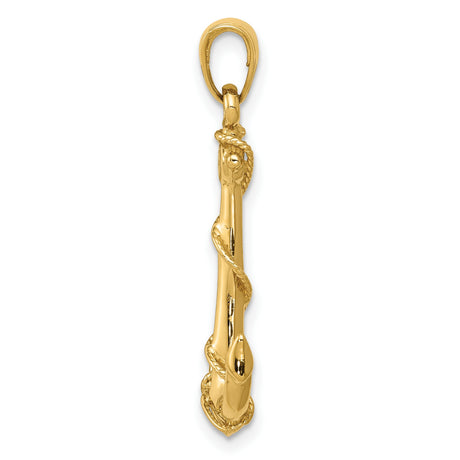 10k Yellow Gold Anchor Pendant with Rope Design, Nautical and Christian Symbol for Men