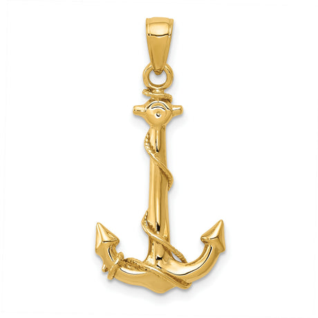 10k Yellow Gold Anchor Pendant with Rope Design, Nautical and Christian Symbol for Men