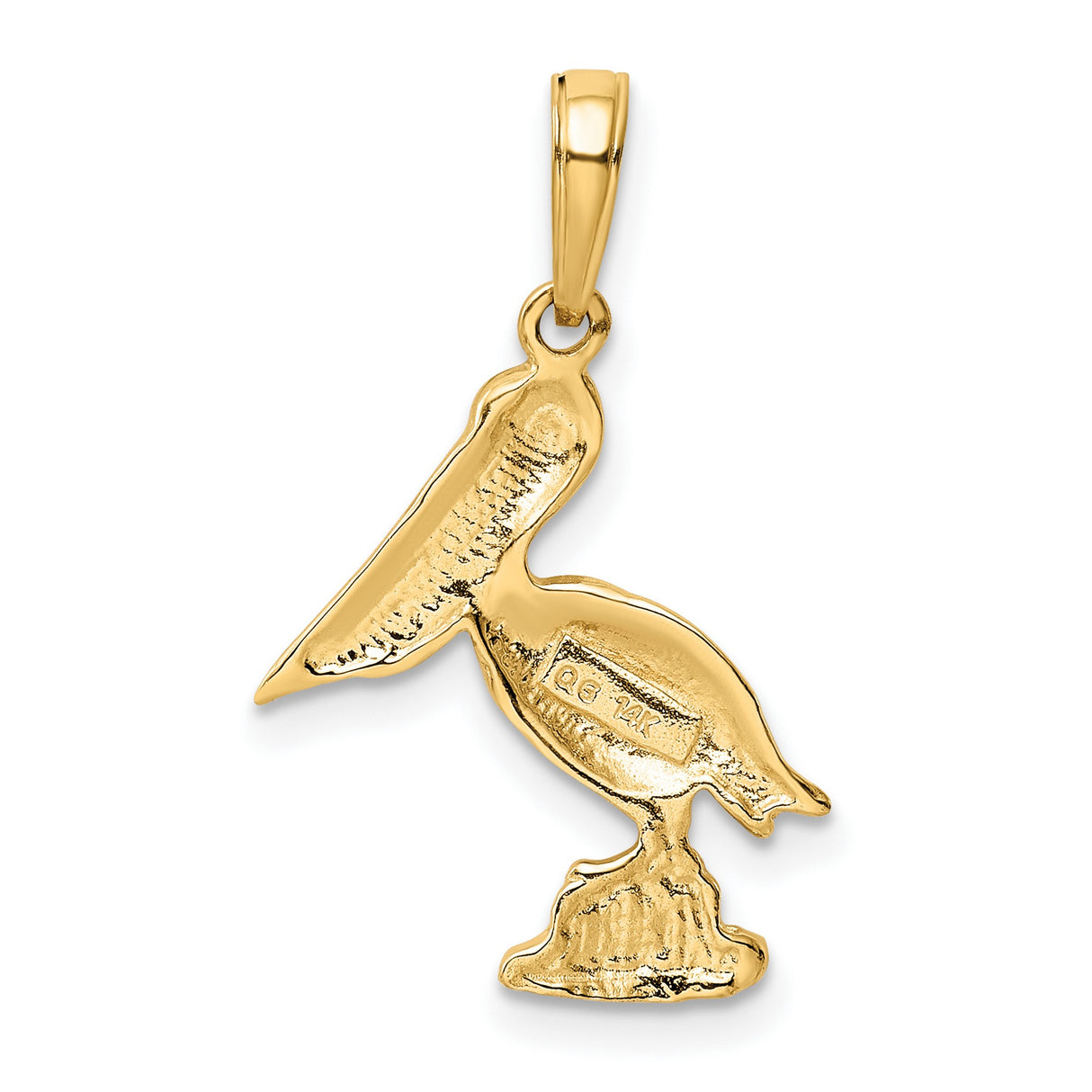 10k Yellow Gold Pelican Pendant with Detailed Bird on Rock, Coastal Wildlife Theme