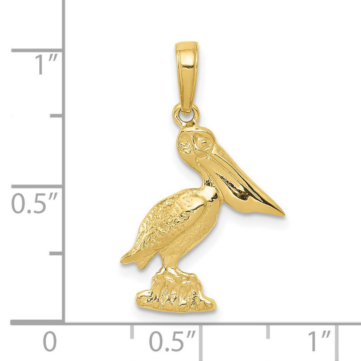 10k Yellow Gold Pelican Pendant with Detailed Bird on Rock, Coastal Wildlife Theme