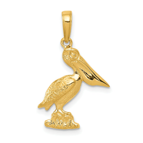 10k Yellow Gold Pelican Pendant with Detailed Bird on Rock, Coastal Wildlife Theme