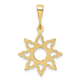 10k Yellow Gold Sunburst Pendant with Openwork Rays, Abstract Flame Medallion, Boho Spiritual Charm