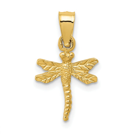 10k Yellow Gold Dragonfly Pendant with Textured Wings, Nature-Inspired Jewelry for Women