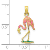10k Yellow Gold Flamingo Pendant with Pink and Green Enamel, Tropical Bird Charm
