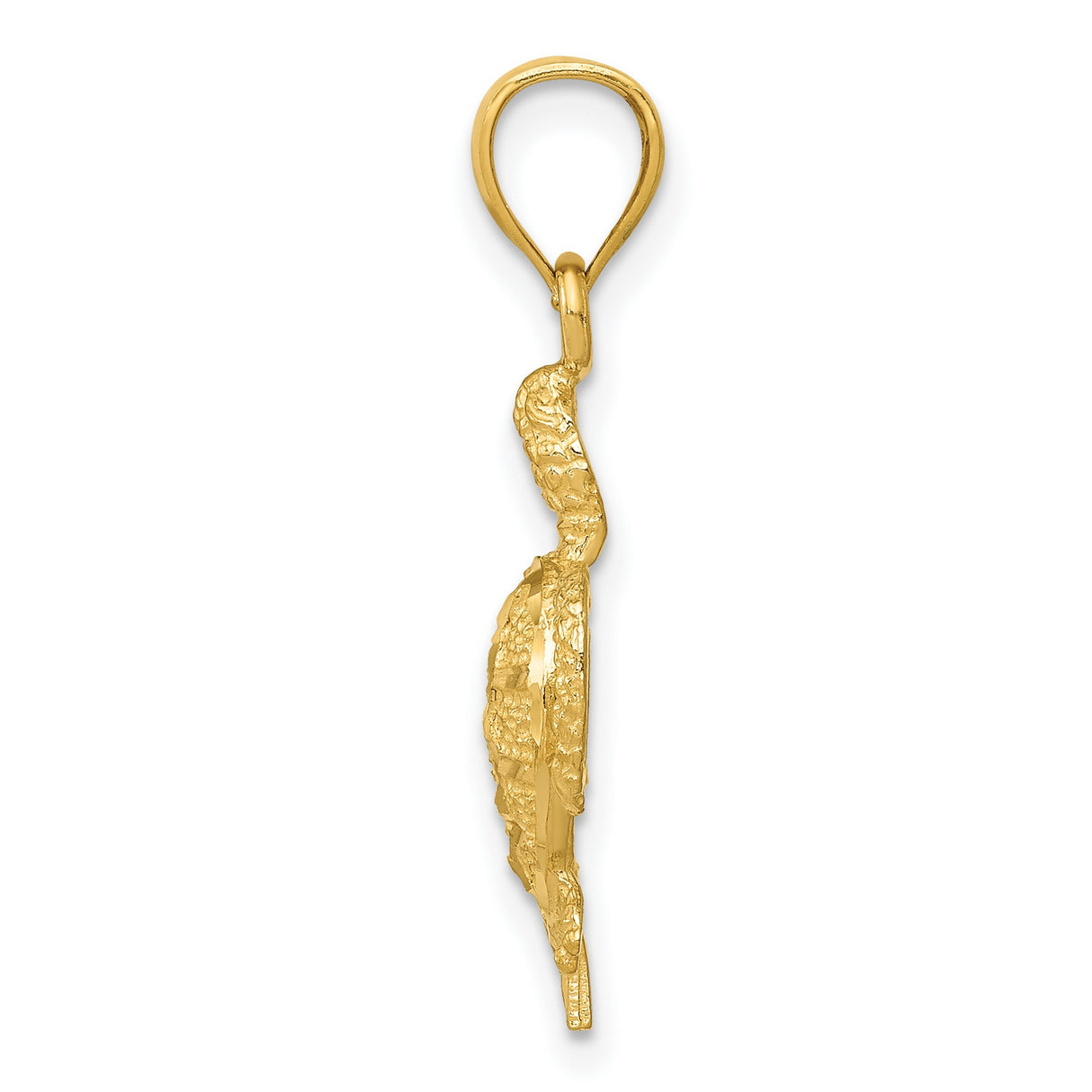 10k Yellow Gold Sea Turtle Pendant with Textured Shell and Flipper Design