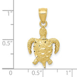 10k Yellow Gold Sea Turtle Pendant with Textured Shell and Flipper Design