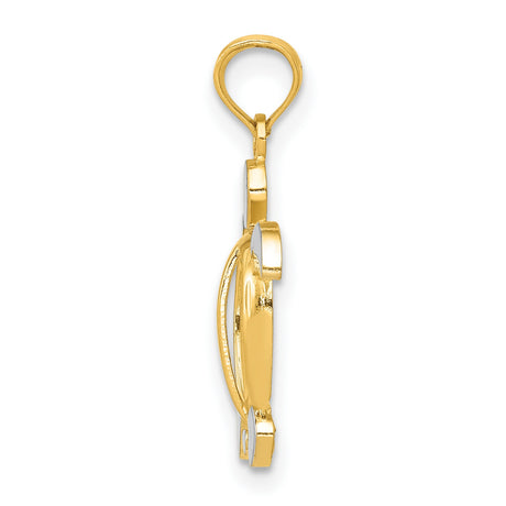 10k Yellow Gold and Rhodium Sea Turtle Pendant, Two-Tone Marine Life Design