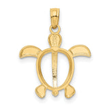 10k Yellow Gold and Rhodium Sea Turtle Pendant, Two-Tone Marine Life Design