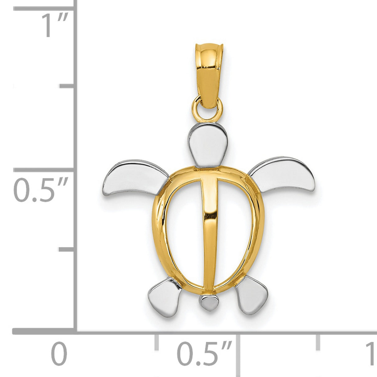 10k Yellow Gold and Rhodium Sea Turtle Pendant, Two-Tone Marine Life Design