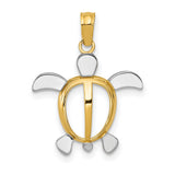 10k Yellow Gold and Rhodium Sea Turtle Pendant, Two-Tone Marine Life Design