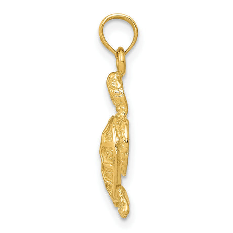 10k Yellow Gold Sea Turtle Pendant with Flipper Shell Texture, Ocean Wildlife Theme